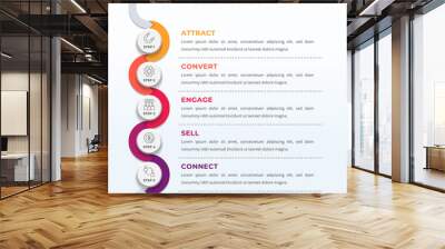 5 Steps How to Increase Sales Infographic with Editable Text on a 1:1 Layout for Business Presentations, Management, and Evaluation. Wall mural