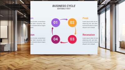 Editable Business Cycle Circular Infographic Design Template with 4 Options and Arrow on 16:9 Ratio. Infographic with 4 Steps for Presentations, Finance Report, Web Design, and Yearly Report. Wall mural