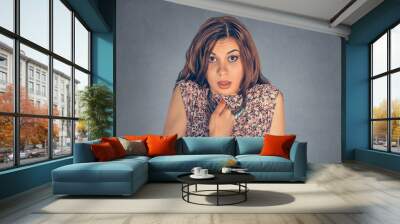 woman shocked surprised pointing at herself asking you mean me Wall mural