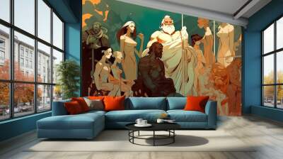  generative AI. Gathering of ancient gods of Olimpo. Cartoon american style Wall mural