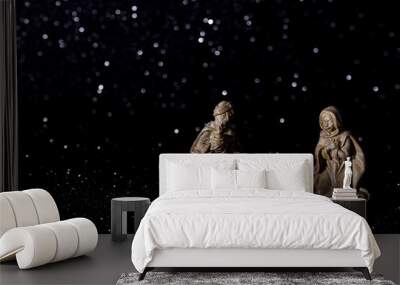 Christmas crib on stars background with space for text. Wall mural