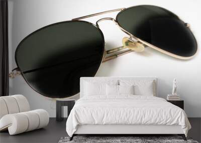 Green sunglasses aviator isolated on white background Wall mural