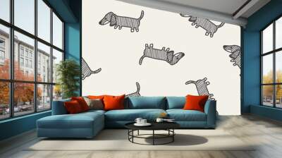 Doodle Dog seamless pattern background Wall mural