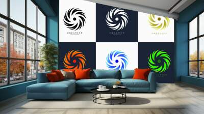 Set of creative black of hurricane cyclone wind logo template, spiral storm, Abstract concept graphic element Wall mural