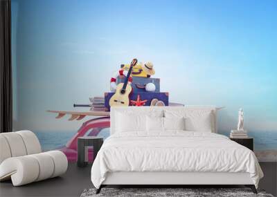 Car with luggage ready for summer travel holidays 3D Rendering	 Wall mural