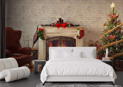 Christmas at home 3D Rendering Wall mural