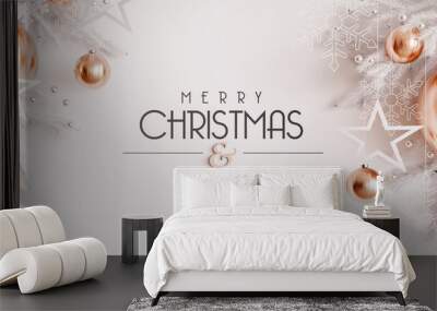 Christmas decoration with happy New Year text on white background 3D Rendering, 3D Illustration Wall mural