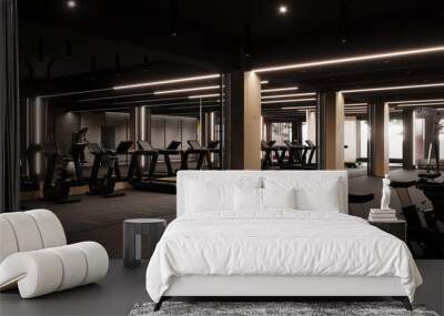 Modern gym interior design. Industrial gym concept design. 3D Rendering, 3D Illustration Wall mural