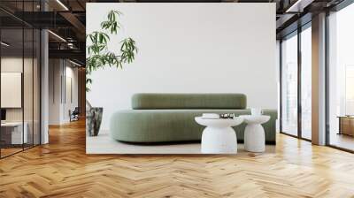 modern interior design with green sofa and empty white wall background. contemporary living room des Wall mural