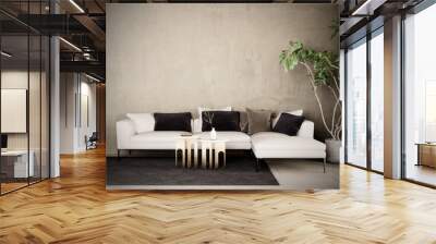 Modern interior design with white sofa and empty concrete wall background. 3D Rendering, 3D Illustration Wall mural