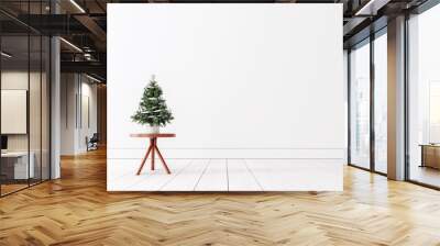 Small Christmas tree in white empty interior 3D Rendering Wall mural