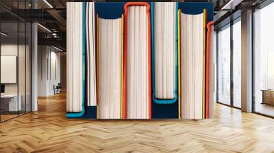 Top view on colorful stacked books. Education and learning concept background 3D Rendering, 3D Illustration Wall mural