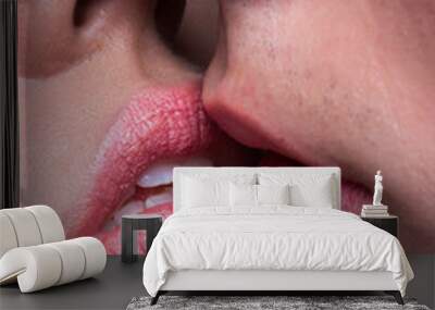 Close-up two lips kissing sensual intimate Wall mural