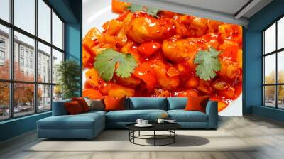 Chinese cuisine food, sweet and sour fried chicken on plate Wall mural