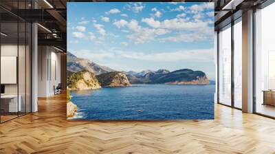 Sea and mountains view. Petrovac na Moru in Montenegro Wall mural