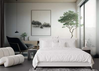 Scandinavian and japandi living room interior with plants Wall mural