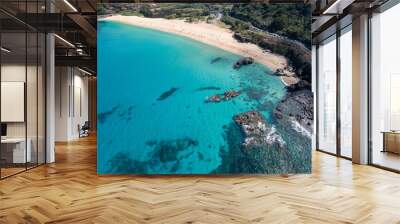 Beautiful Hawaii beach aerial at Waimea Bay Beach Park Wall mural