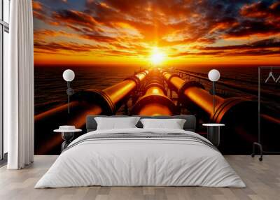 A stunning sunset over pipelines, showcasing a blend of industrial beauty and natural wonder. Wall mural