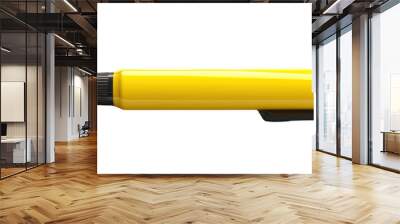 Close-up of a yellow highlighter marker with a black cap and clip, isolated on a white background. Suitable for office or school purposes. Wall mural