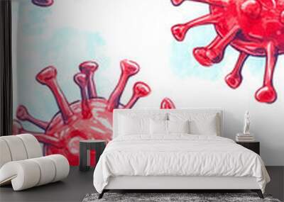 Colorful illustration of a virus with spikes, representing infection and disease in a vibrant and artistic manner. Wall mural