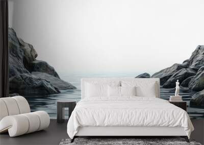 Realistic Image of a rocky shore seascape on a white background, Realistic. Wall mural