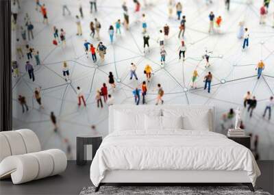 Top view of diverse people as dots on a network grid representing social connections, communication, and community in a modern interconnected world. Wall mural