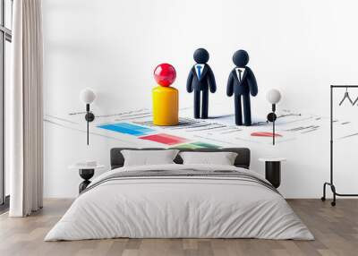 Two figures on a map, representing teamwork and strategy in business planning or project management. Wall mural