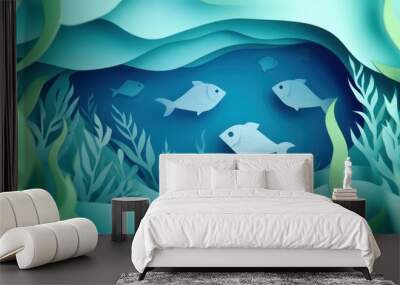 Dream Ocean Paper Cut Illustration Wall mural