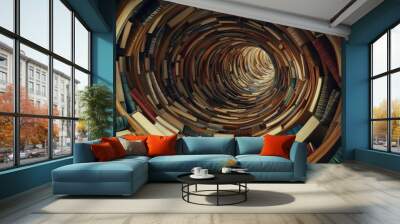 The channel formed by books where knowledge concepts accumulate Wall mural