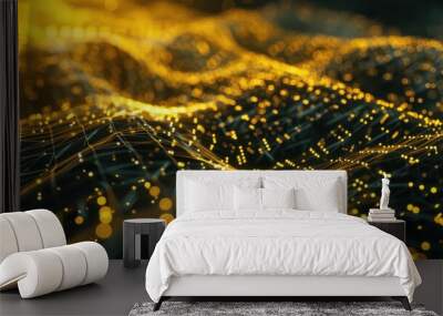 Yellow Techno Particle Light Background Wall mural