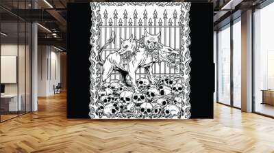 Cerberus  Black and White Illustration Wall mural