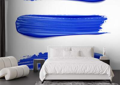 Vector realistic blue paint brush strokes on a white background. Wall mural