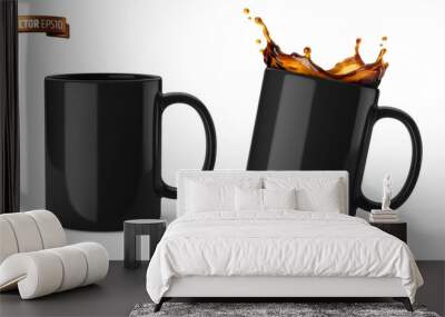 Vector realistic illustration of black ceramic coffee mugs on a white background. Wall mural