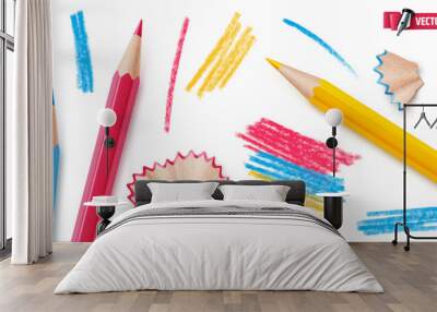 Vector realistic illustration of colored pencils on a white background.
 Wall mural