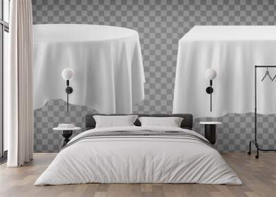 Vector realistic illustration of white tablecloths on a transparent background. Wall mural