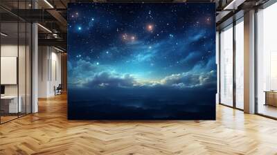 Beautiful Nature Cloudscape with Foggy Clouds and Starlight on Blue Sky at Calm Night Wall mural