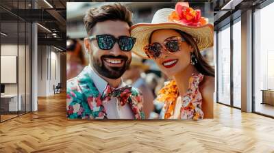 Generative AI Image of Attractive Stylish People Watching Horse Race Competition Wallpaper Wall mural