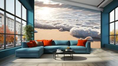 Generative AI Image of Gentle Sea Waves on the Beach with Brownish Sand at Bright Day Wallpaper Wall mural