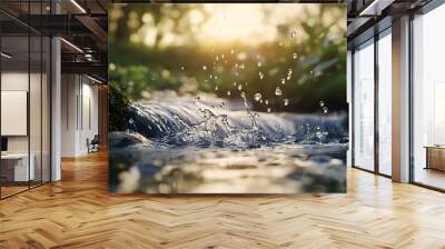 Generative AI Image of Tranquil Water Stream Flow at River Drain with Sunlight Wallpaper Wall mural