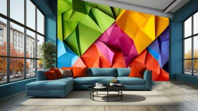 crumpled colorful paper texture blank copy space for design your own image meaningful art concept abstract colorful background with triangles Wall mural