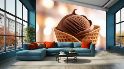 indulge in a creamy treat delicious chocolate cream ice cream cone for summer bliss Wall mural