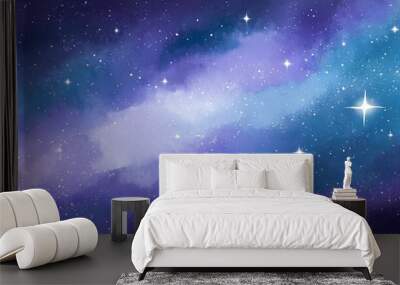 night starry sky and bright purple blue galaxy horizontal background banner Wall mural