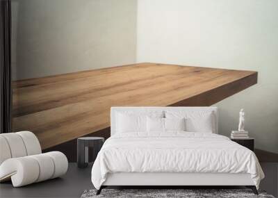 perspective view of wood or wooden table top corner with white wall Wall mural