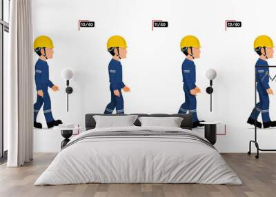 Frame 9-12 of walking worker on white background Wall mural