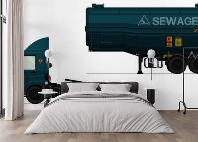 Isolated sewage semi trailer truck on white background Wall mural