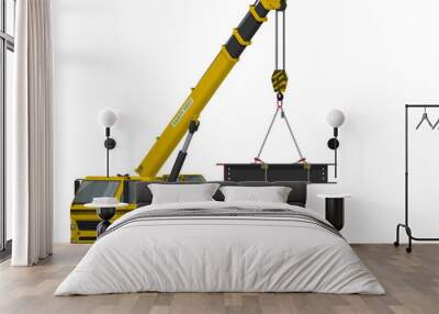 Mobile crane with H-beam on white background Wall mural