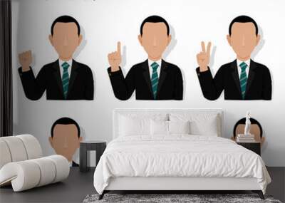 Set of businessman is presenting hand sign for counting 0 to 5 Wall mural