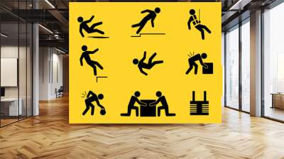 Set of icon about falling and lifting hazard Wall mural