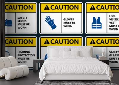 Set of industrial warning sign Wall mural