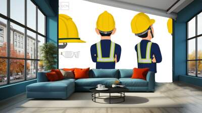 worker with helmet and glasses on white background Wall mural